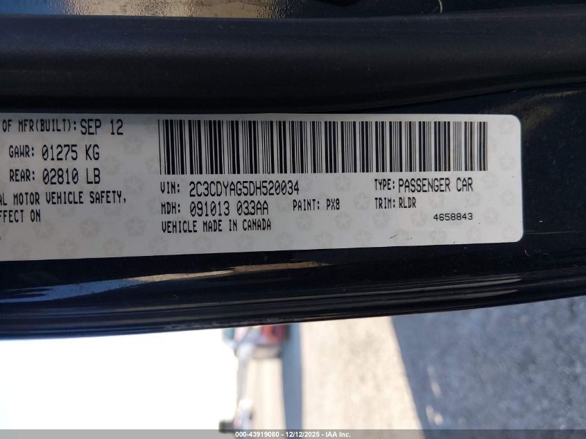 2013 Dodge Challenger Rallye Redline VIN: 2C3CDYAG5DH520034 Lot: 43919080