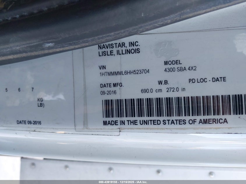 INTERNATIONAL DURASTAR 4300 2017 1HTMMMML6HH523704 Photo 9