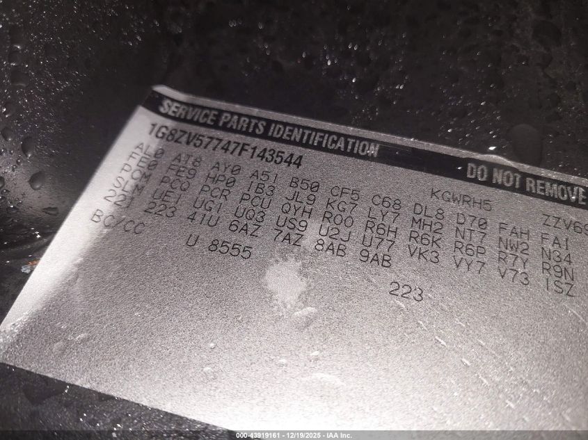 2007 Saturn Aura Xr VIN: 1G8ZV57747F143544 Lot: 43919161