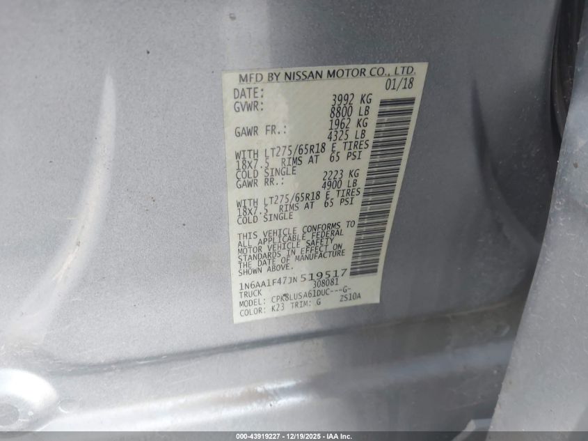 2018 Nissan Titan Xd Pro-4X Gas VIN: 1N6AA1F47JN519517 Lot: 43919227