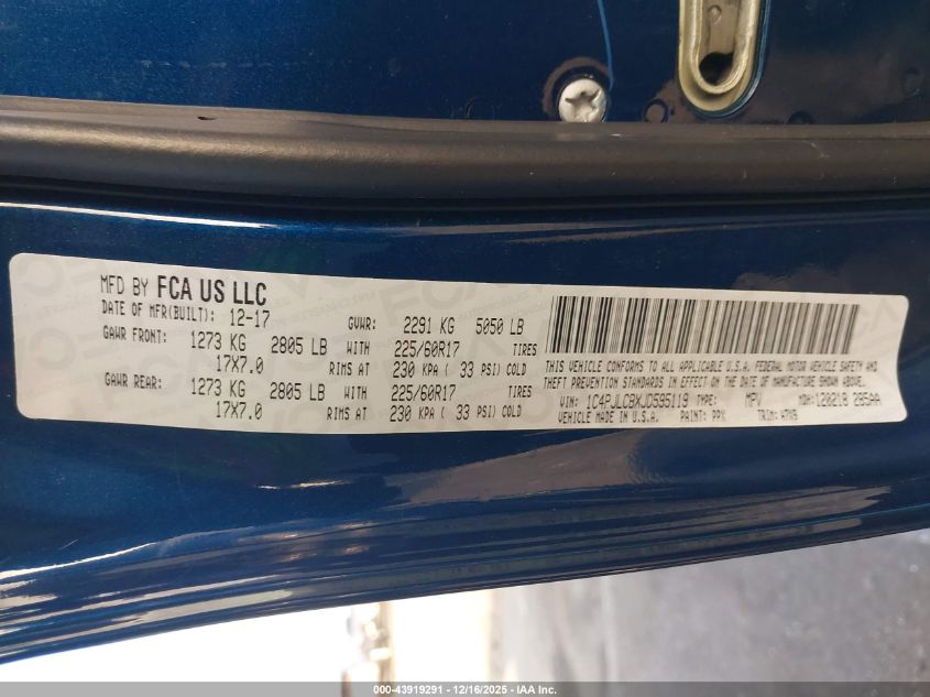 2018 Jeep Cherokee Latitude Fwd VIN: 1C4PJLCBXJD595119 Lot: 43919291