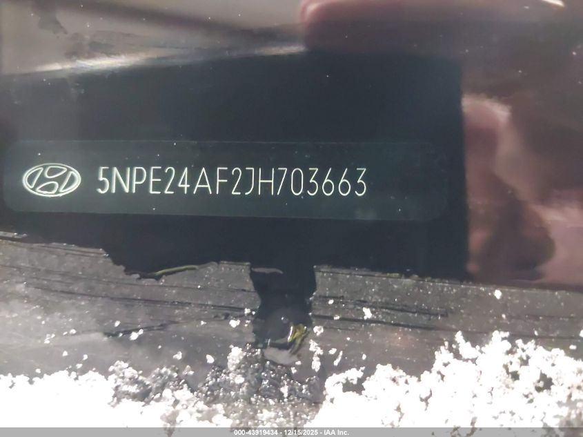 2018 Hyundai Sonata Se VIN: 5NPE24AF2JH703663 Lot: 43919434