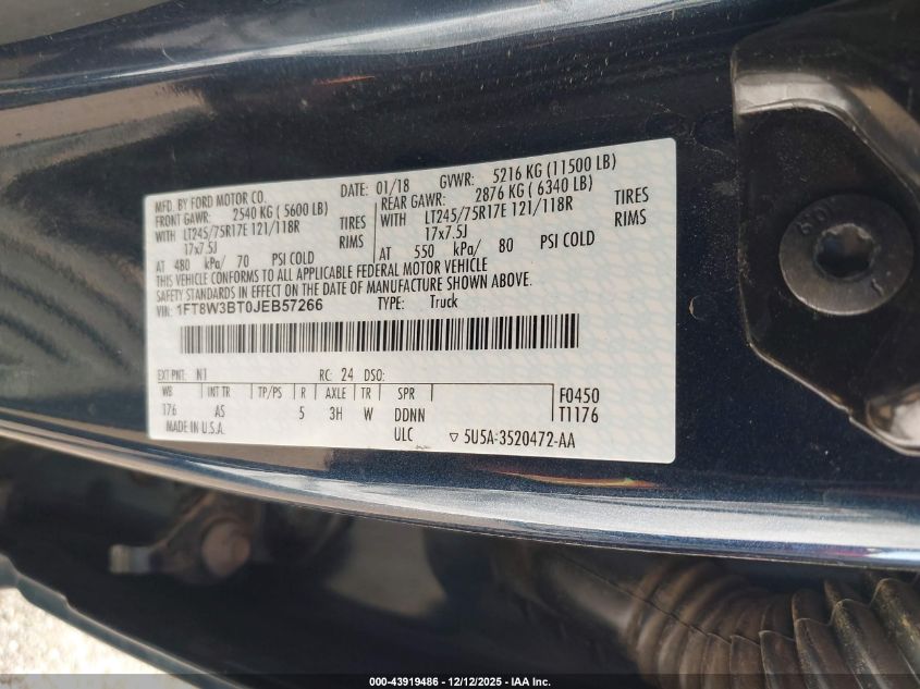 2018 Ford F-350 Xl VIN: 1FT8W3BT0JEB57266 Lot: 43919486