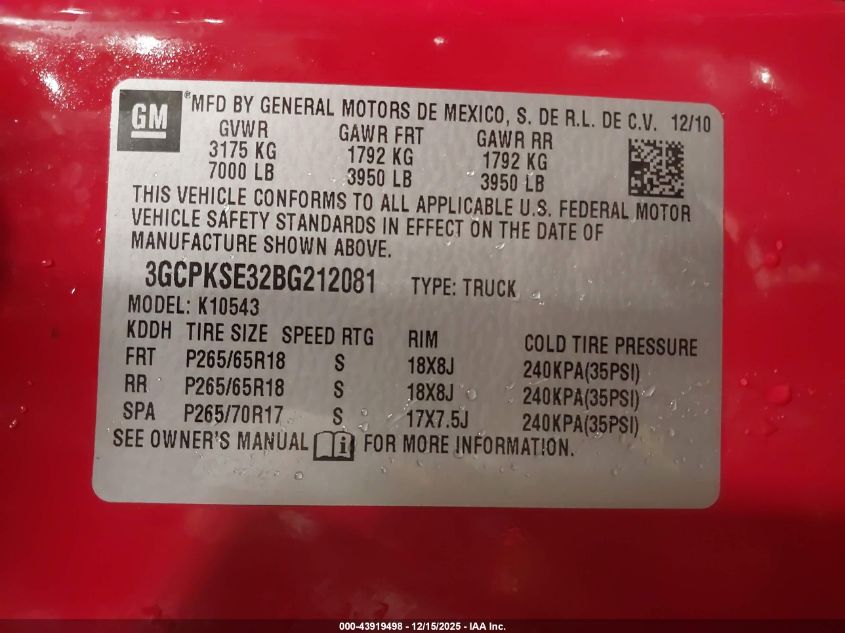 2011 Chevrolet Silverado 1500 Lt VIN: 3GCPKSE32BG212081 Lot: 43919498