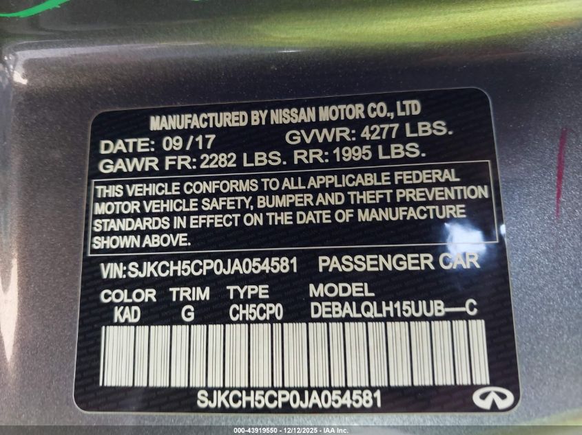 2018 Infiniti Qx30 Luxury VIN: SJKCH5CP0JA054581 Lot: 43919550