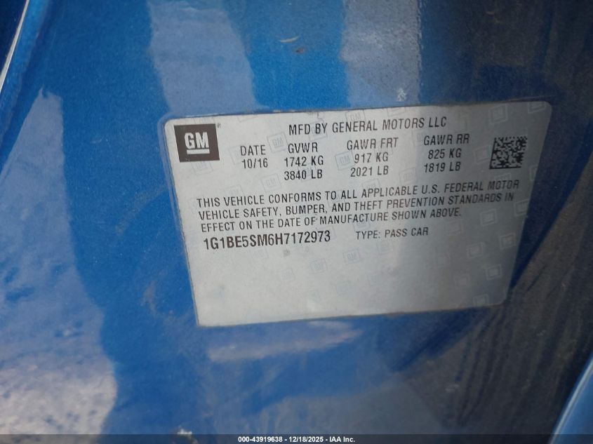 2017 Chevrolet Cruze Lt Auto VIN: 1G1BE5SM6H7172973 Lot: 43919638