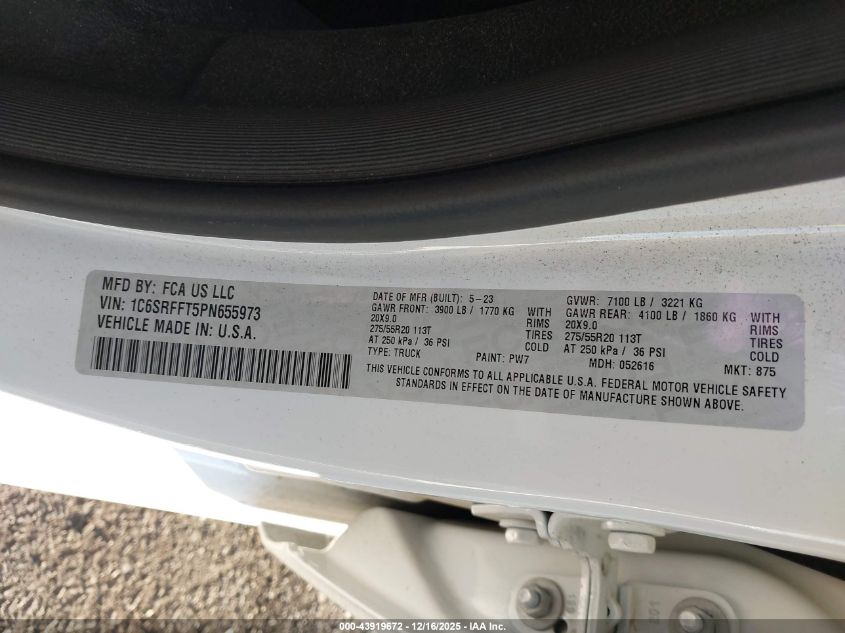 2023 Ram 1500 Big Horn 4X4 5'7 Box VIN: 1C6SRFFT5PN655973 Lot: 43919672
