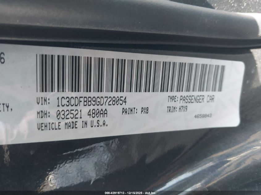 2016 Dodge Dart Sxt VIN: 1C3CDFBB9GD728054 Lot: 43919713