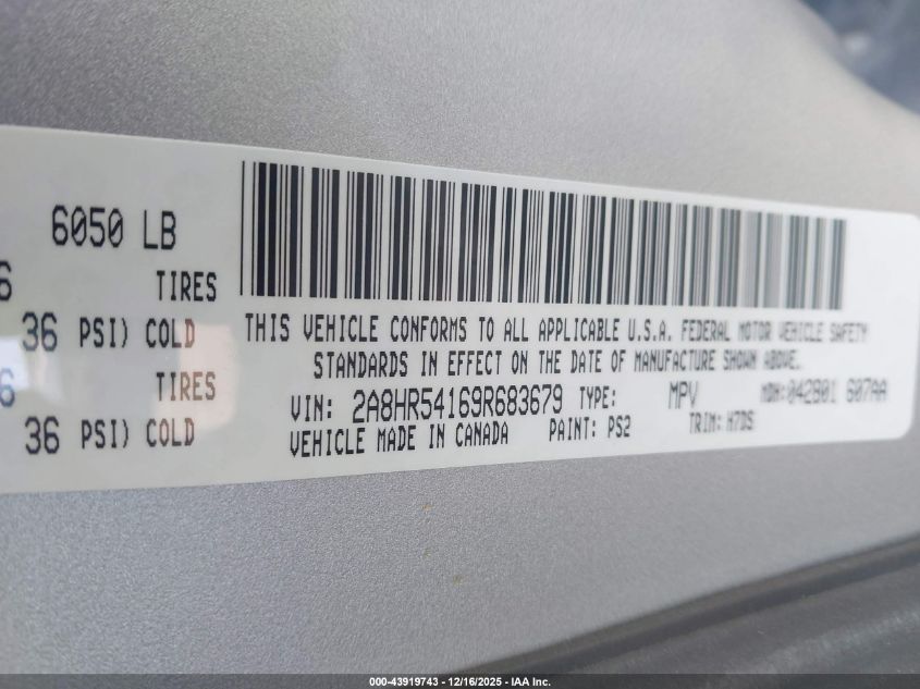 2009 Chrysler Town & Country Touring VIN: 2A8HR54169R683679 Lot: 43919743