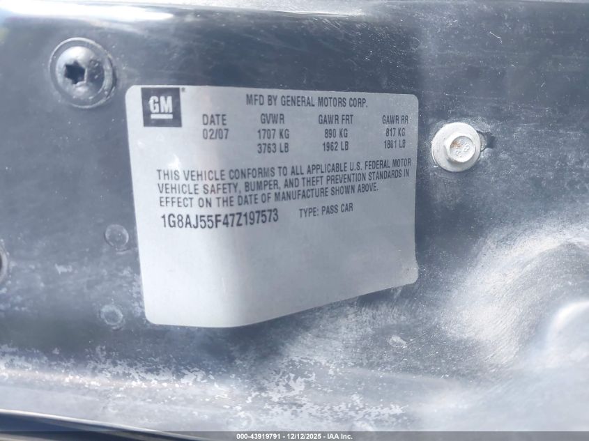 2007 Saturn Ion 2 VIN: 1G8AJ55F47Z197573 Lot: 43919791