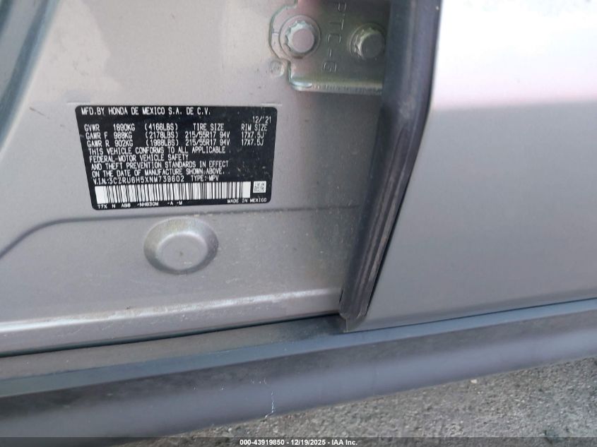 2022 Honda Hr-V Awd Ex VIN: 3CZRU6H5XNM739602 Lot: 43919850