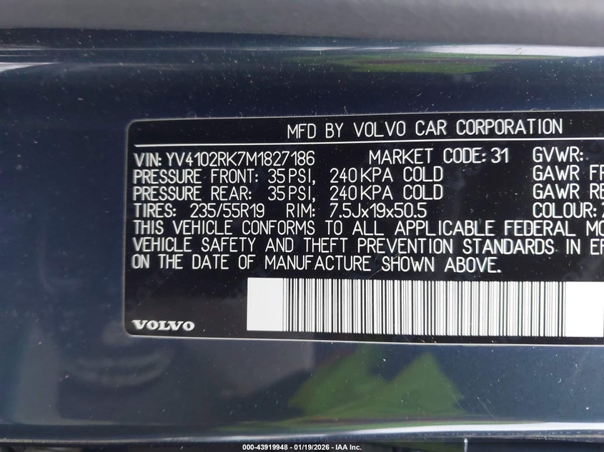 VIN YV4102RK7M1827186 2021 VOLVO XC60 T5 MOMENTUM