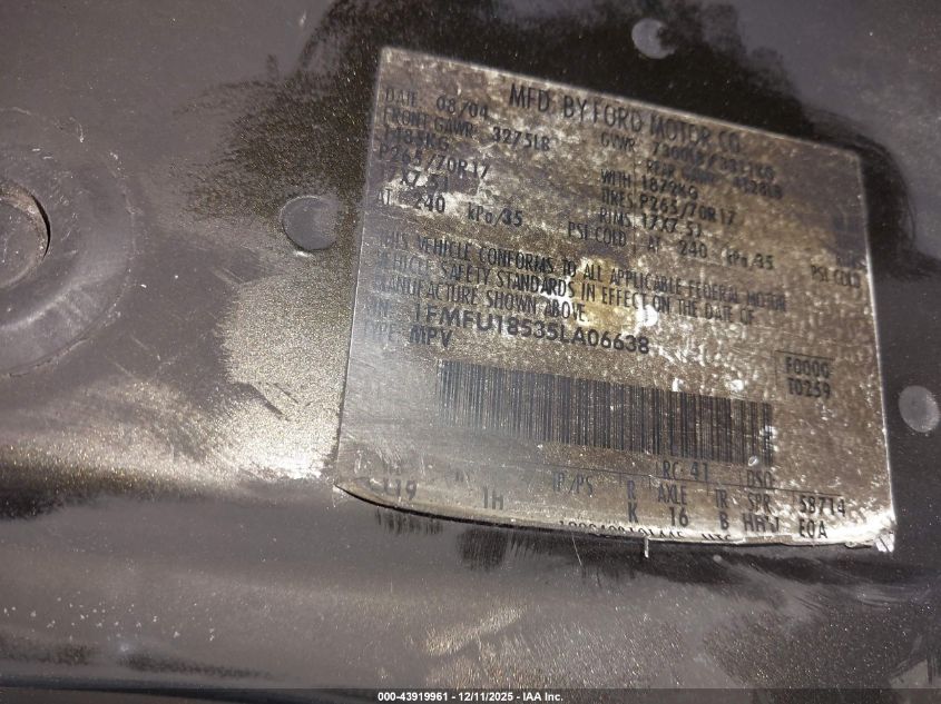 2005 Ford Expedition Eddie Bauer/King Ranch VIN: 1FMFU18535LA06638 Lot: 43919961