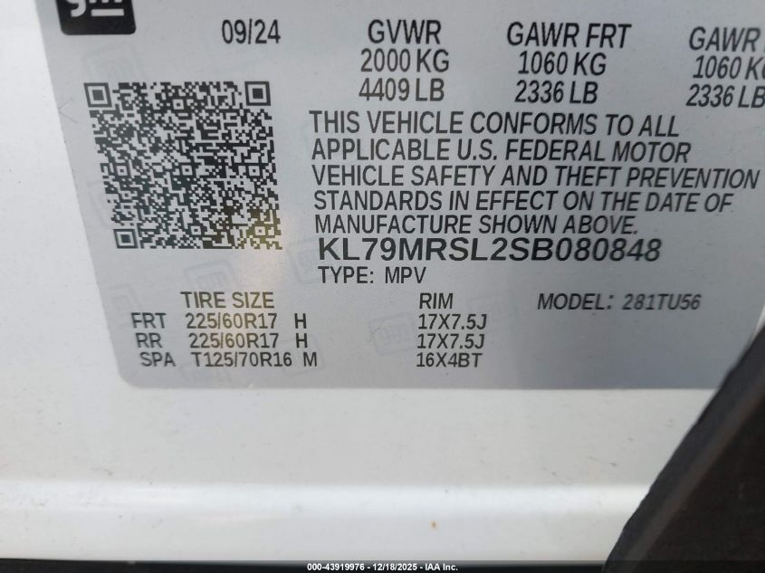 2025 Chevrolet Trailblazer Awd Lt VIN: KL79MRSL2SB080848 Lot: 43919976