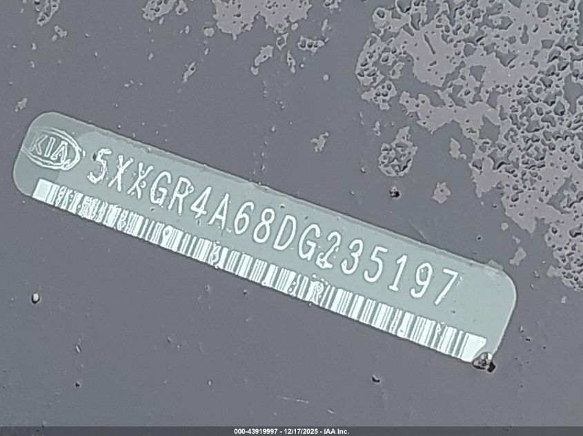 2013 Kia Optima Sx VIN: 5XXGR4A68DG235197 Lot: 43919997
