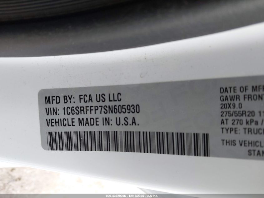 2025 Ram 1500 Lone Star 4X4 5'7 Box VIN: 1C6SRFFP7SN605930 Lot: 43920066