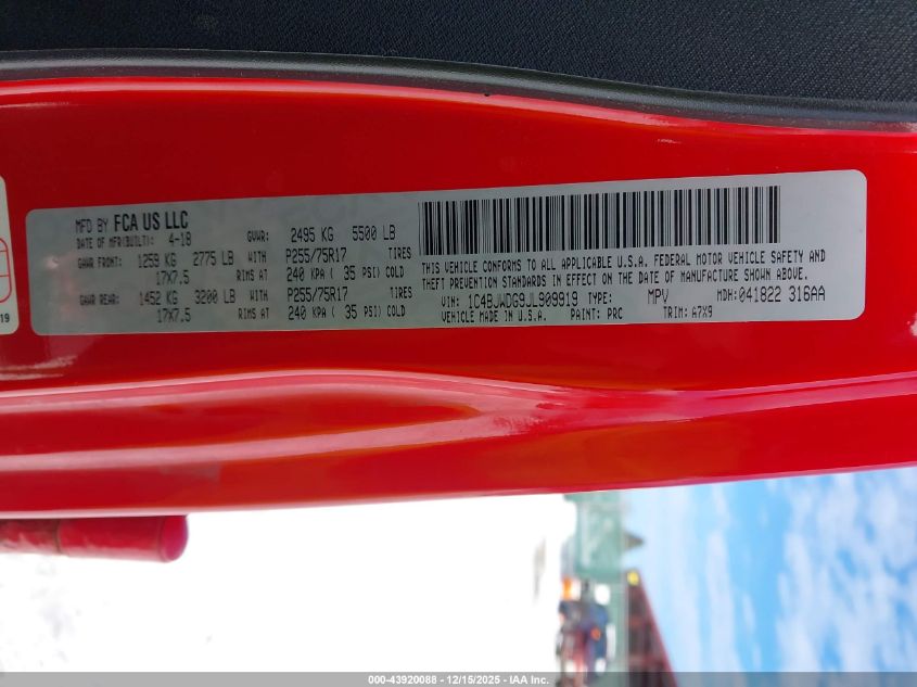 2018 Jeep Wrangler Jk Unlimited Sport S 4X4 VIN: 1C4BJWDG9JL909919 Lot: 43920088