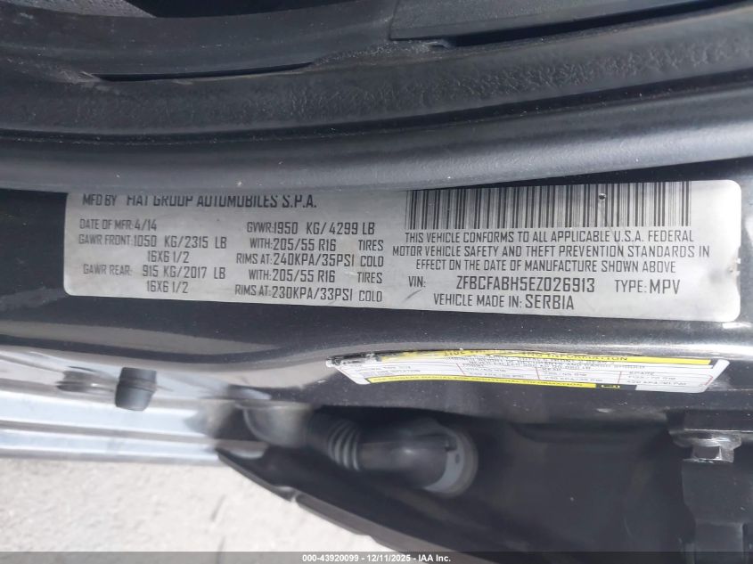 2014 Fiat 500L Easy VIN: ZFBCFABH5EZ026913 Lot: 43920099