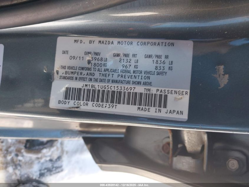 2012 Mazda Mazda3 I Sport VIN: JM1BL1UG5C1533697 Lot: 43920142