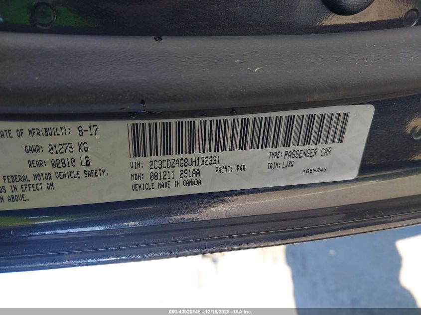 2018 Dodge Challenger Sxt Plus VIN: 2C3CDZAG8JH132331 Lot: 43920148