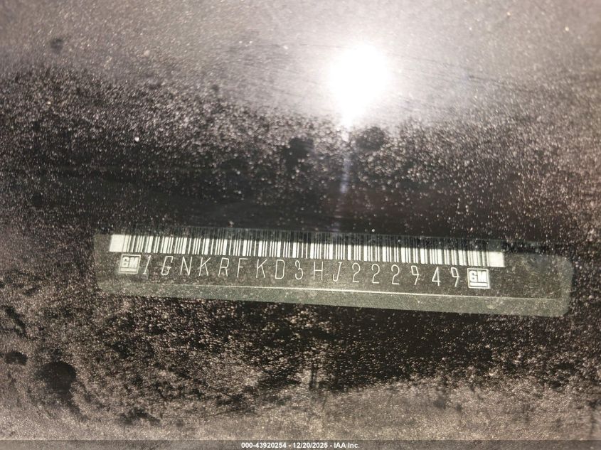 2017 Chevrolet Traverse Ls VIN: 1GNKRFKD3HJ222949 Lot: 43920254