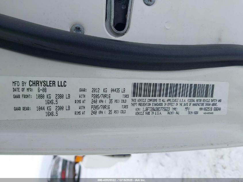 2008 Jeep Patriot Sport VIN: 1J8FT28W38D775623 Lot: 43920322