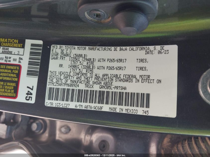 2023 Toyota Tacoma Trd Sport VIN: 3TMCZ5AN7PM608924 Lot: 43920363