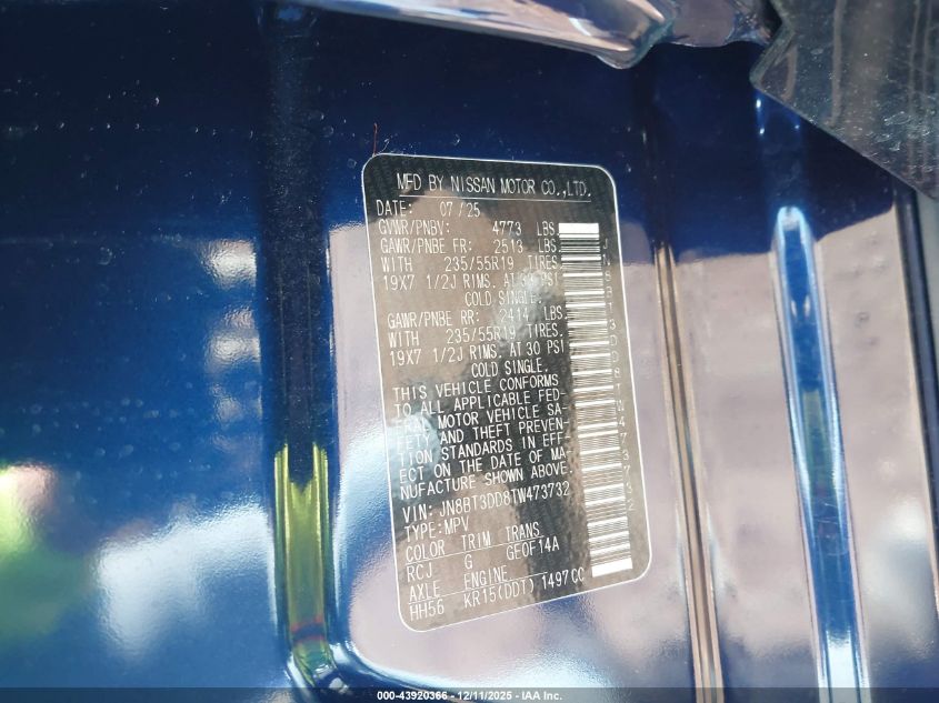 2026 Nissan Rogue Platinum VIN: JN8BT3DD8TW473732 Lot: 43920366