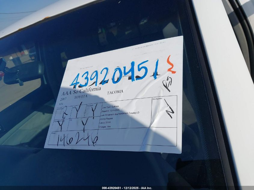 2007 Toyota Tacoma VIN: 5TETX22N37Z361522 Lot: 43920451