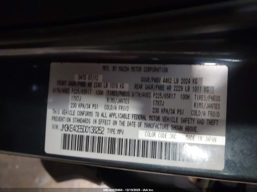 2013 Mazda Cx-5 Touring VIN: JM3KE4CE5D0138252 Lot: 43920464