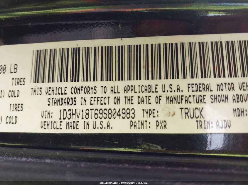 2009 Dodge Ram 1500 Slt/Sport/Trx VIN: 1D3HV18T69S804983 Lot: 43920488