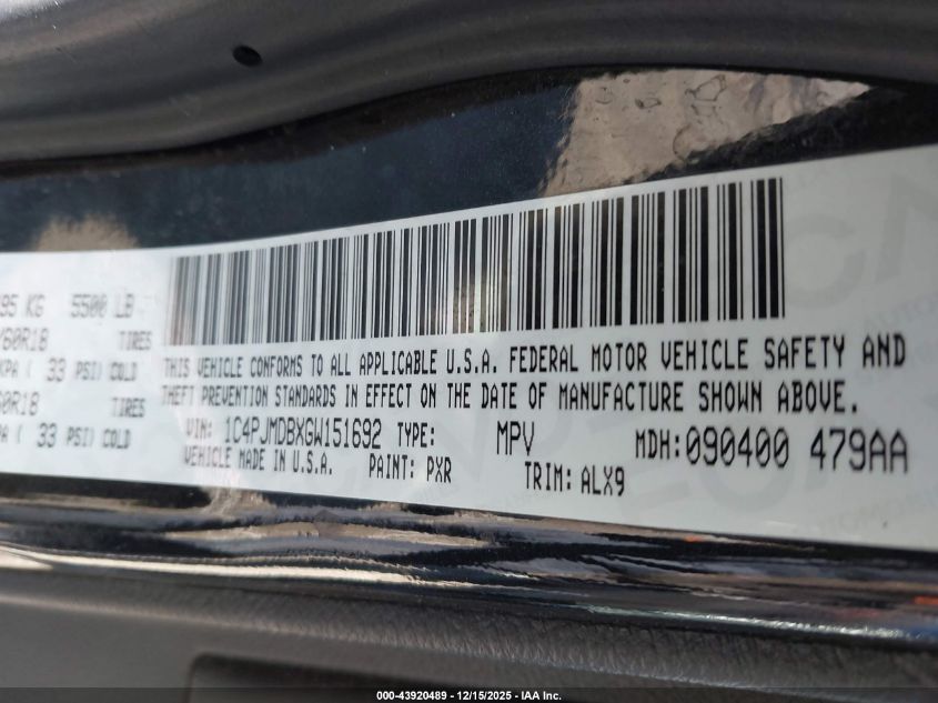 2016 Jeep Cherokee Limited VIN: 1C4PJMDBXGW151692 Lot: 43920489