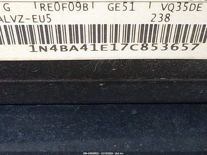 2007 Nissan Maxima 3.5 Se VIN: 1N4BA41E17C853657 Lot: 43920532