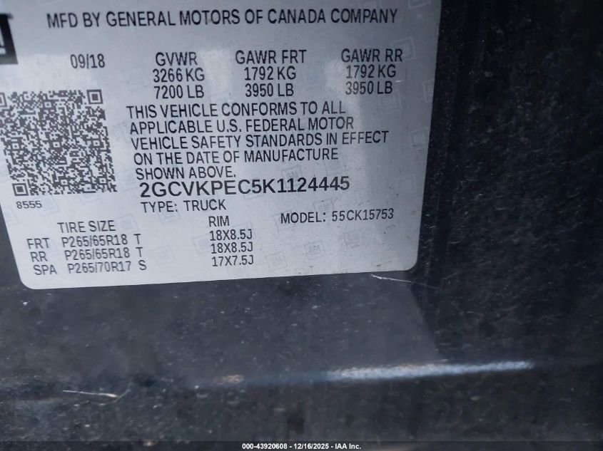 2019 Chevrolet Silverado 1500 Ld Lt VIN: 2GCVKPEC5K1124445 Lot: 43920608