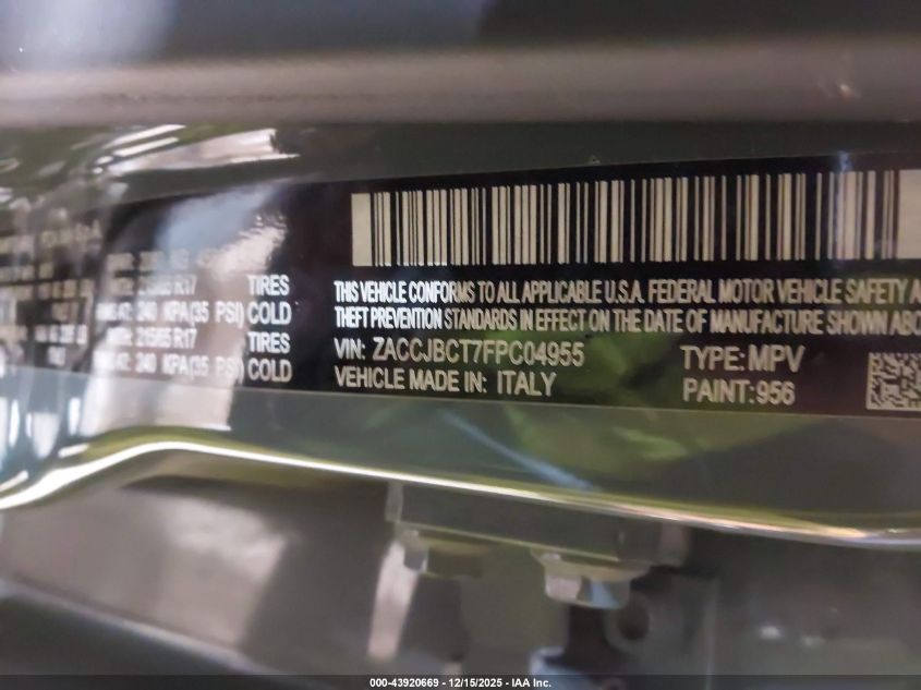 2015 Jeep Renegade Trailhawk VIN: ZACCJBCT7FPC04955 Lot: 43920669