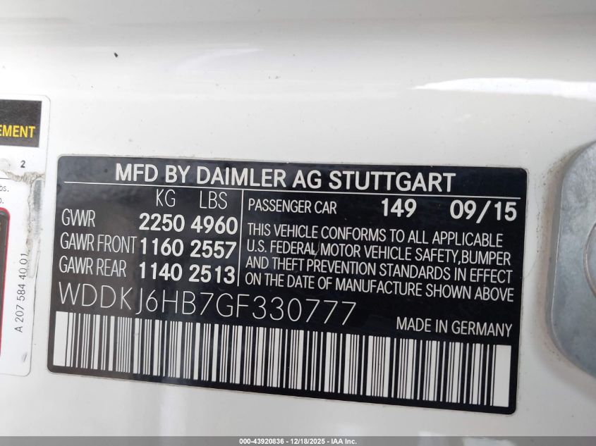 2016 Mercedes-Benz E 400 4Matic VIN: WDDKJ6HB7GF330777 Lot: 43920836