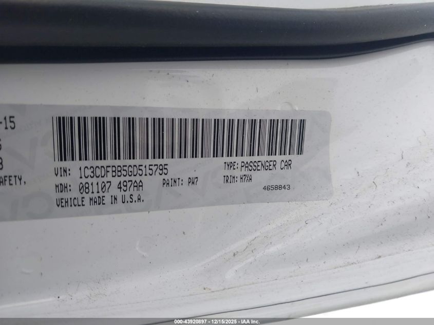 2016 Dodge Dart Sxt VIN: 1C3CDFBB5GD515795 Lot: 43920897