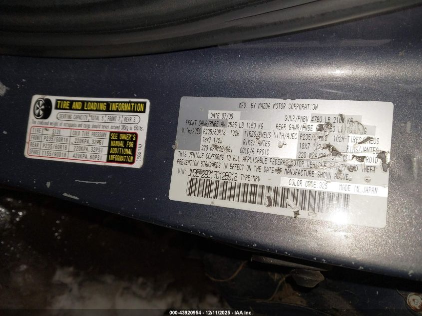 2007 Mazda Cx-7 Touring VIN: JM3ER293170125918 Lot: 43920954