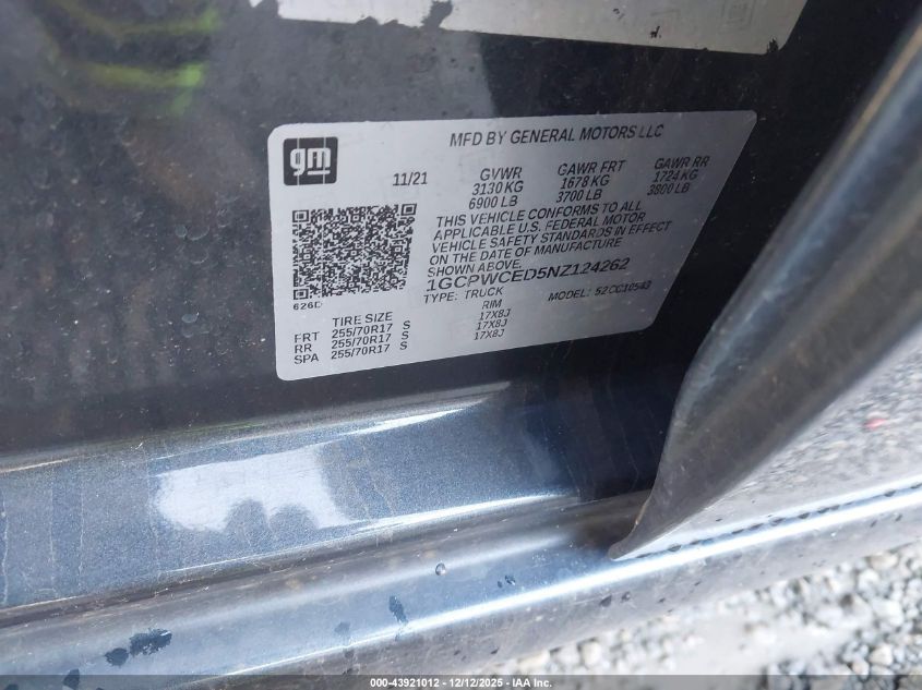 2022 Chevrolet Silverado 1500 Ltd 2Wd Short Bed Lt VIN: 1GCPWCED5NZ124262 Lot: 43921012