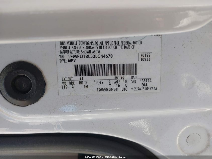 2003 Ford Expedition Eddie Bauer VIN: 1FMFU18L53LC44678 Lot: 43921086