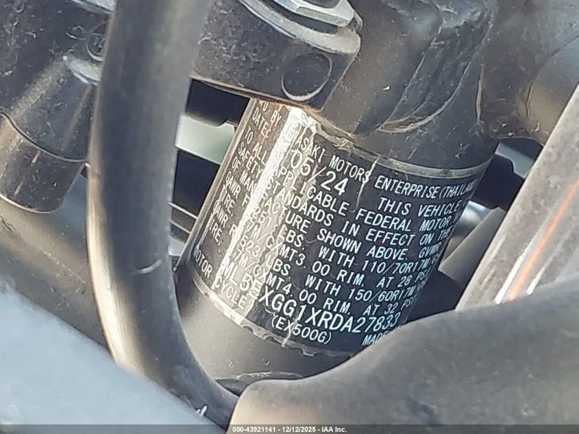 2024 Kawasaki Ex500 VIN: ML5EXGG1XRDA27833 Lot: 43921141