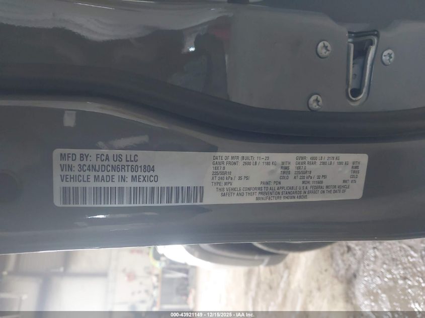 2024 Jeep Compass Limited 4X4 VIN: 3C4NJDCN6RT601804 Lot: 43921149