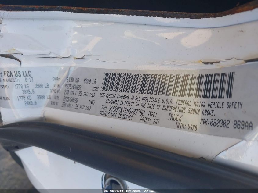 2017 Ram 1500 Express 4X4 5'7 Box VIN: 3C6RR7KT6HG787760 Lot: 43921219