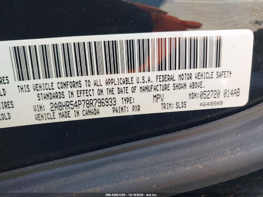 2008 Chrysler Town & Country Touring VIN: 2A8HR54P78R796933 Lot: 43921329