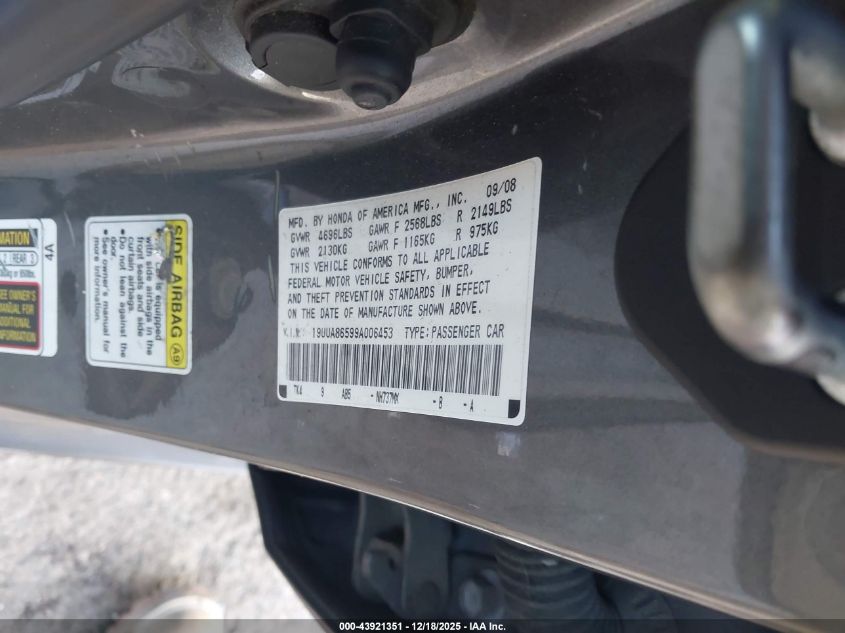 2009 Acura Tl 3.5 VIN: 19UUA86599A006453 Lot: 43921351