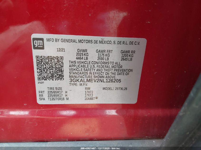 2022 GMC Terrain Fwd Sle VIN: 3GKALMEV2NL126205 Lot: 43921487