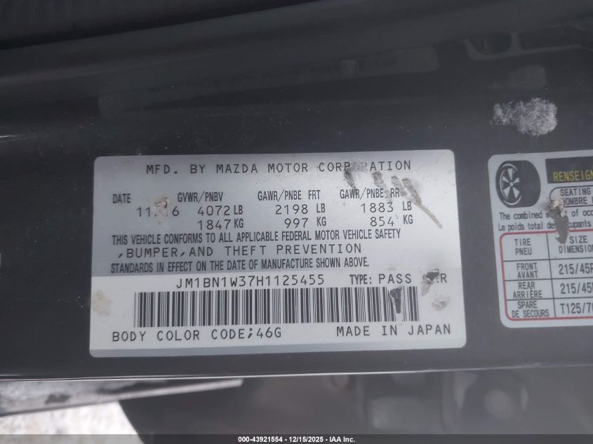 2017 Mazda Mazda3 Grand Touring VIN: JM1BN1W37H1125455 Lot: 43921554