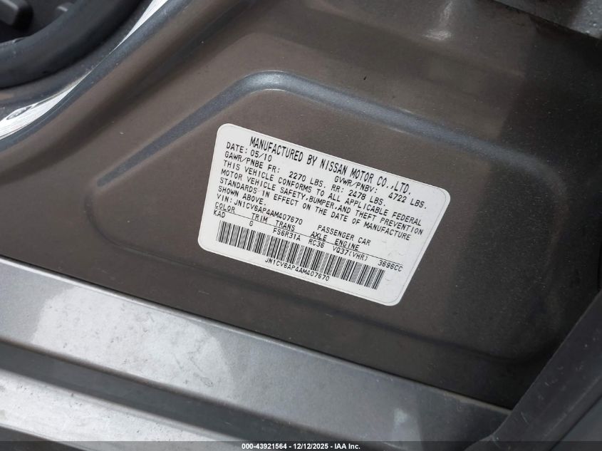 2010 Infiniti G37 S Sport VIN: JN1CV6AP4AM407670 Lot: 43921564