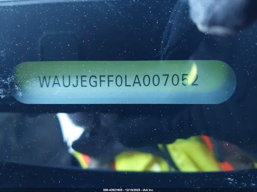 2020 Audi A3 Premium Plus 45 Tfsi S Line Quattro S Tronic VIN: WAUJEGFF0LA007052 Lot: 43921605