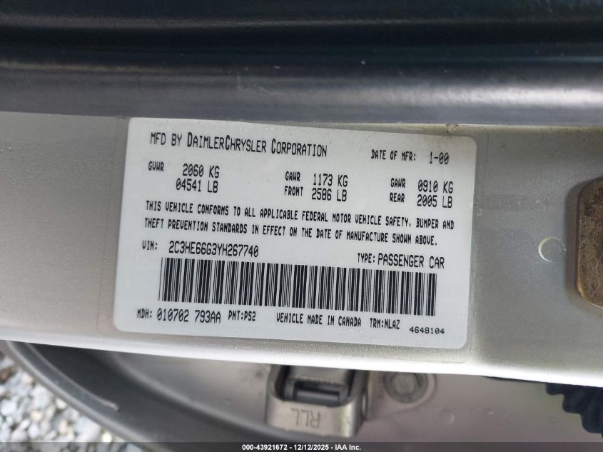 2000 Chrysler 300M VIN: 2C3HE66G3YH267740 Lot: 43921672